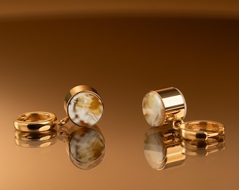 Minimalist 24K Gold Plated Drop Earrings with Unique Amber – MARCIPANO