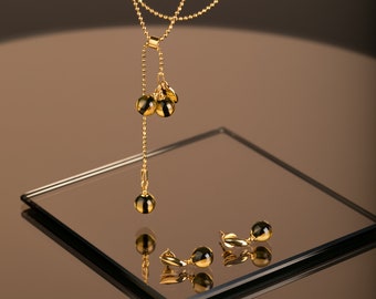 Minimalist Amber Necklace and Earrings Set TIGER
