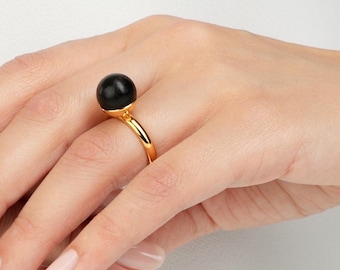 Black amber ring GOLDEN NERO