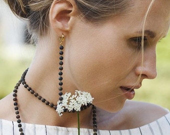 Long Dark Baltic Amber Drop Earrings: 24k Gold Vermeil, Sterling Silver