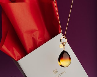 Honey yellow Baltic amber teardrop pendant HONEY DROP