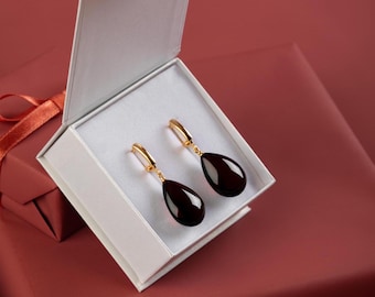 Teardrop amber earrings CHERRY DROP (M size)