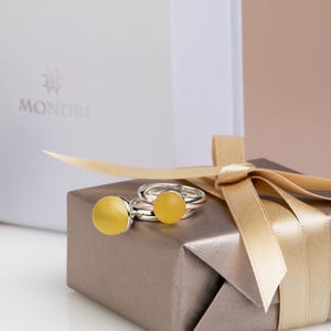 Lemon Baltic Amber Ring Duo: Sterling Silver Stacking Rings