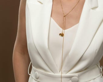 Gold-plated adjustable lariat necklace with 8 mm transparent amber pendants – TIGER