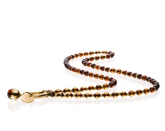 Faceted Dark Baltic Gemstone Necklace – 24k Gold Vermeil Beaded Wrap Bracelet – Minimalist Luxury Jewelry by MONDRI - Unique Amber Gift