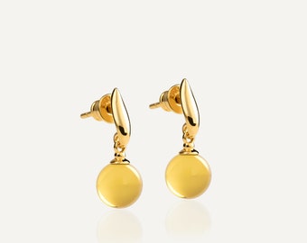 Pendientes de ámbar amarillo, Pendientes amarillos, Oro ámbar, Pendientes de ámbar báltico, Pendientes colgantes de ámbar, Ámbar amarillo, Pendientes vermeil de oro de 24k