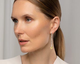 Lemon Amber Drop Earrings: Sterling Silver Snake Chain, Baltic Amber