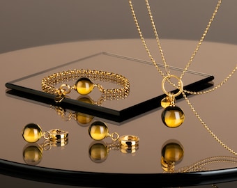 Baltic Amber Necklace Bracelet Earring Set GOLDEN LUNAR