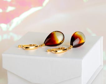 Honey teardrop amber earrings (S size)