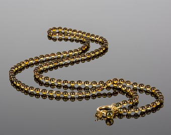 Yellow Amber Necklace–Honey Yellow Baltic Amber Beads with 24K Gold Vermeil | Long Layered Necklace or 5-Strand Bracelet | Luxury Amber