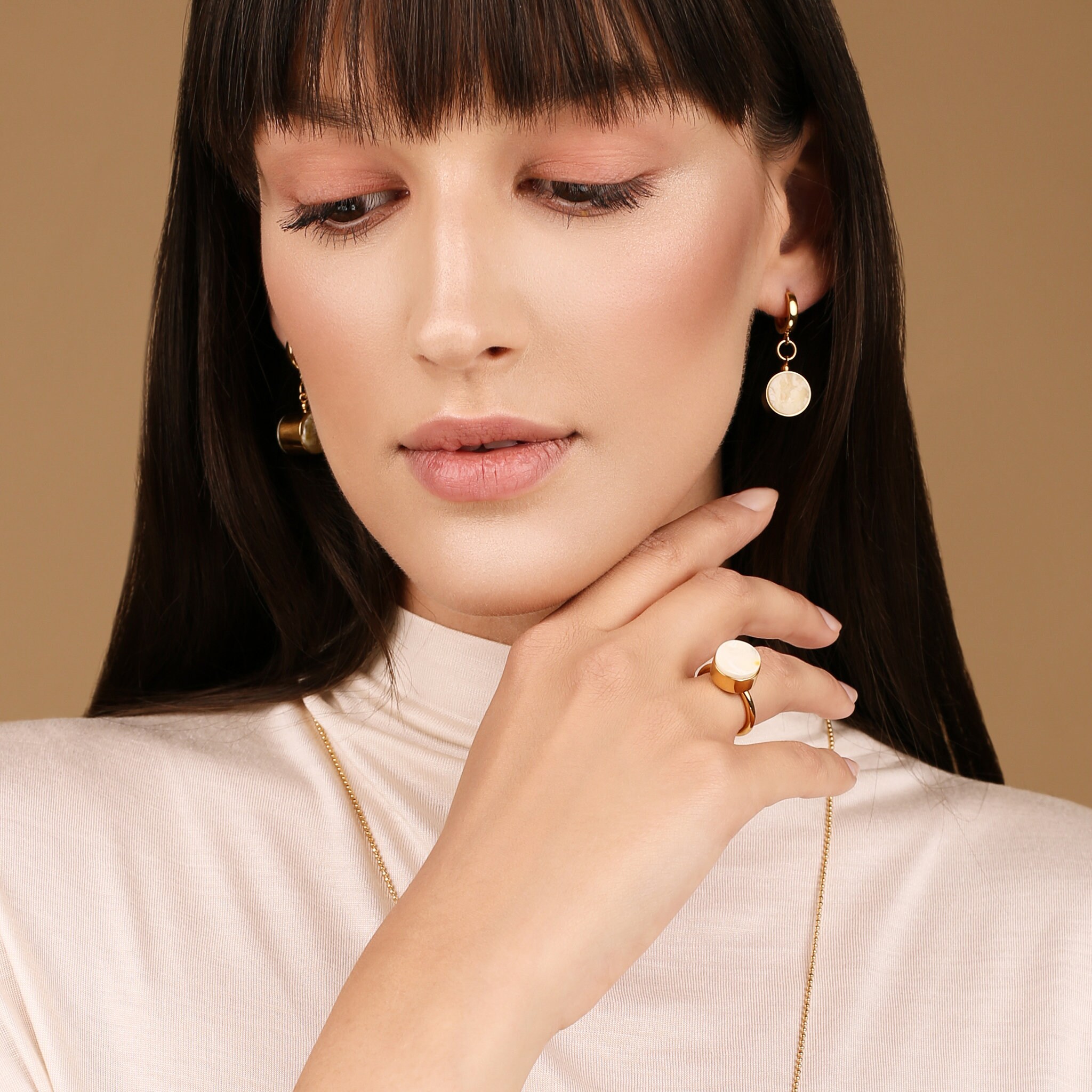 Baltic amber modern statement ring Minimalist ring with round white