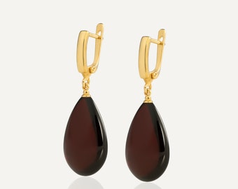 Amber drop earrings CHERRY DROP (L size)