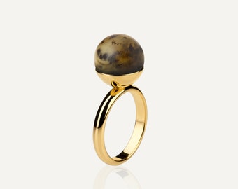 Black amber ring GOLDEN NERO