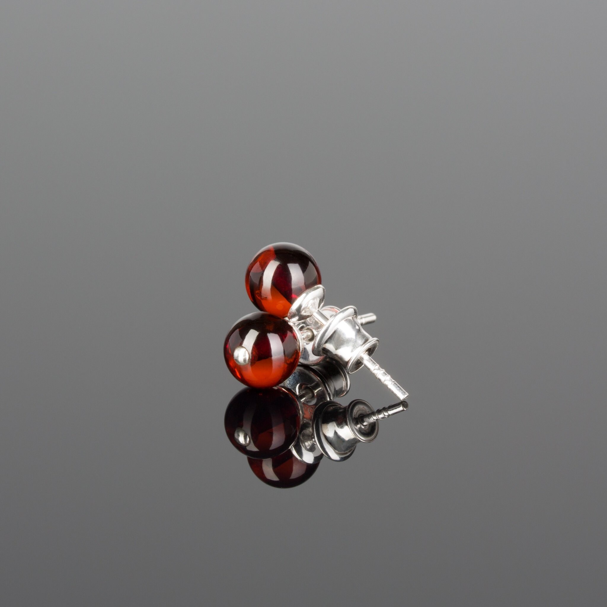 Red amber stud earrings made of silver Tiny stud earrings with