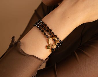 Faceted Dark Baltic Amber Necklace – 24k Gold Vermeil Wrap Bracelet