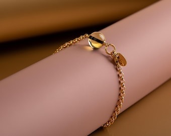 Baltic Amber Bracelet: Polished Luxury Honey Gemstone, 24K Gold Vermeil