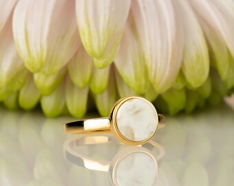 Minimalist white amber ring MARCIPANO