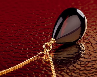 Cherry Baltic Amber Pendant: Gold Vermeil Teardrop Necklace