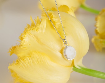 Round White Unique Baltic Amber Pendant: 925 Sterling Silver Geometric Necklace