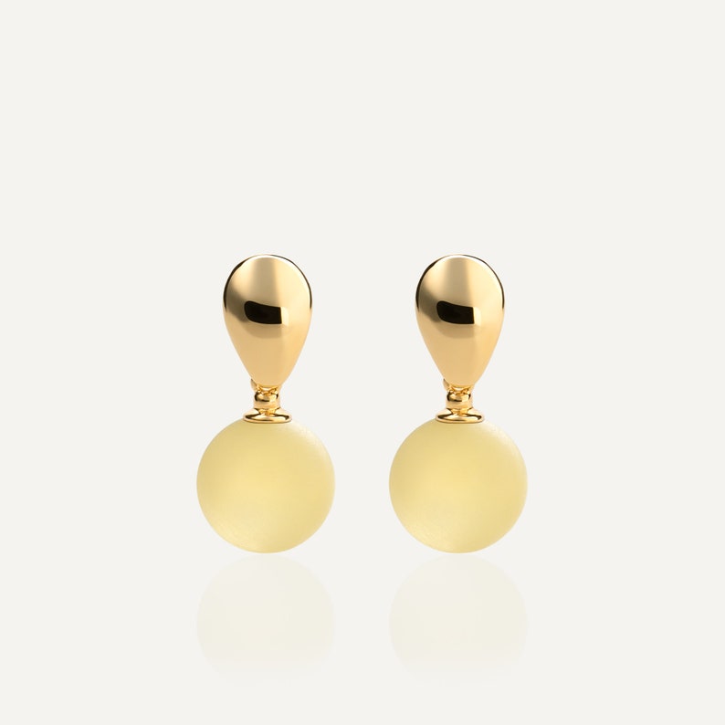 Yellow amber drop earrings, Real amber earrings, Baltic amber, Lemon amber, Amber gold earrings, Amber earrings, Yellow amber earrings image 2