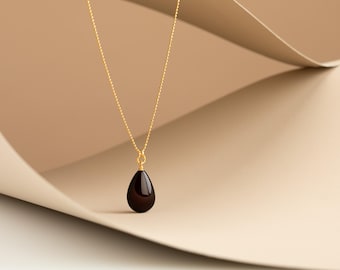 Cherry Drop Red Amber Teardrop Necklace – 24k Gold Vermeil Adjustable Chain | Deep Red Baltic Amber Pendant | Luxury Gift for Her