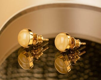 Amber Stud Earrings, Baltic amber earrings, White amber earrings, Natural Baltic amber, Amber jewelry, Modern amber earrings, Amber studs