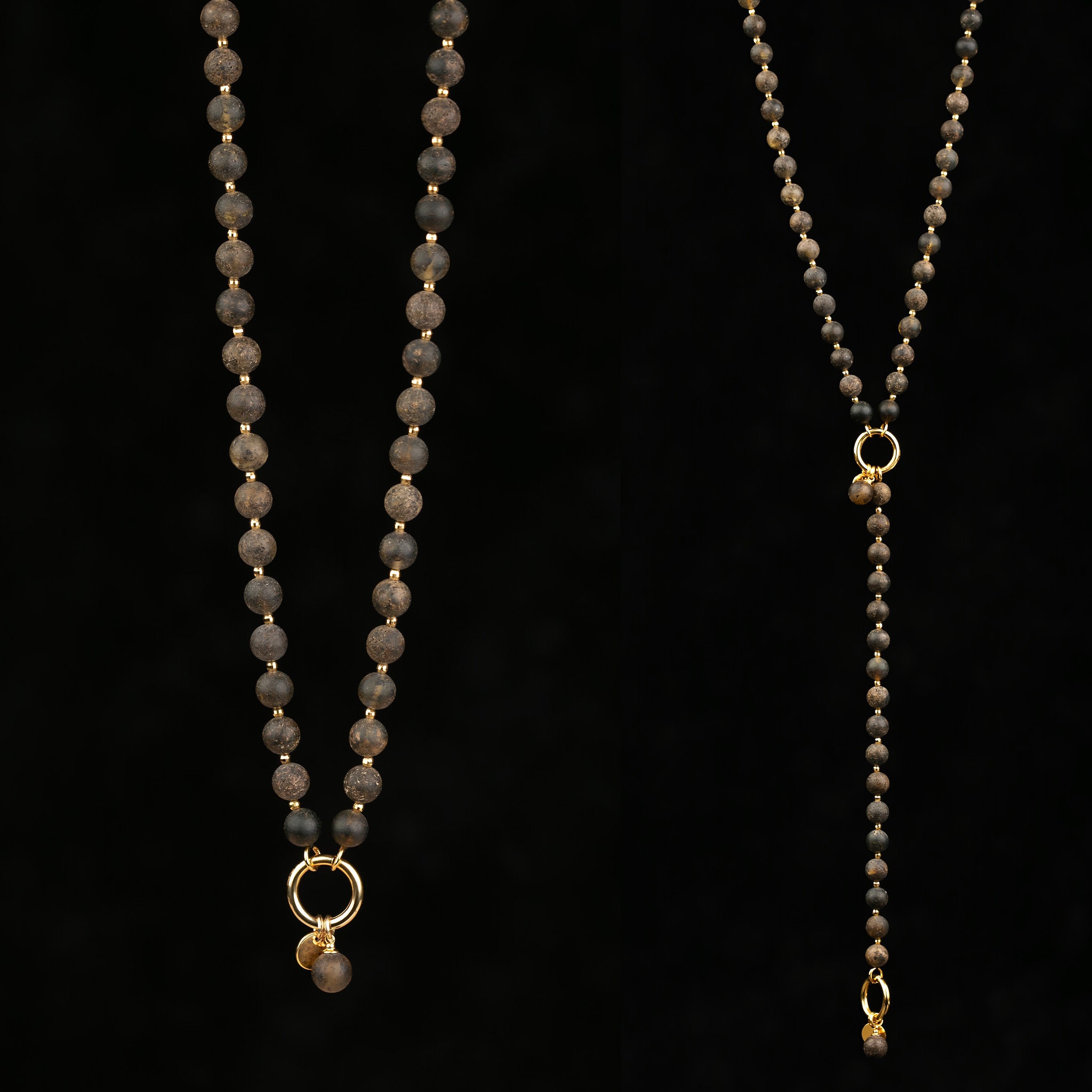 Black stone necklace, Raw stone necklace, Baltic stone jewelry, Short