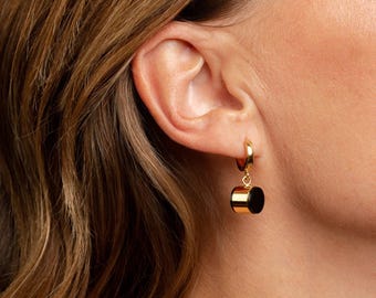 Red Baltic Amber Hoop Earrings – Gold Vermeil or Sterling Silver Geometric Dangle Earrings