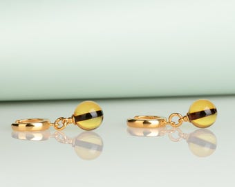 Gold-plated round drop earrings with transparent amber – TIGER