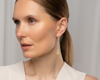 Lemon amber earrings with silver snake chain and yellow amber | Long drop gemstone earrings | Thin long earrings with natural Baltic amber
