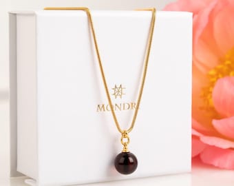 24K gold vermeil or Sterling Silver necklace with Cherry amber pendant – CHERRY