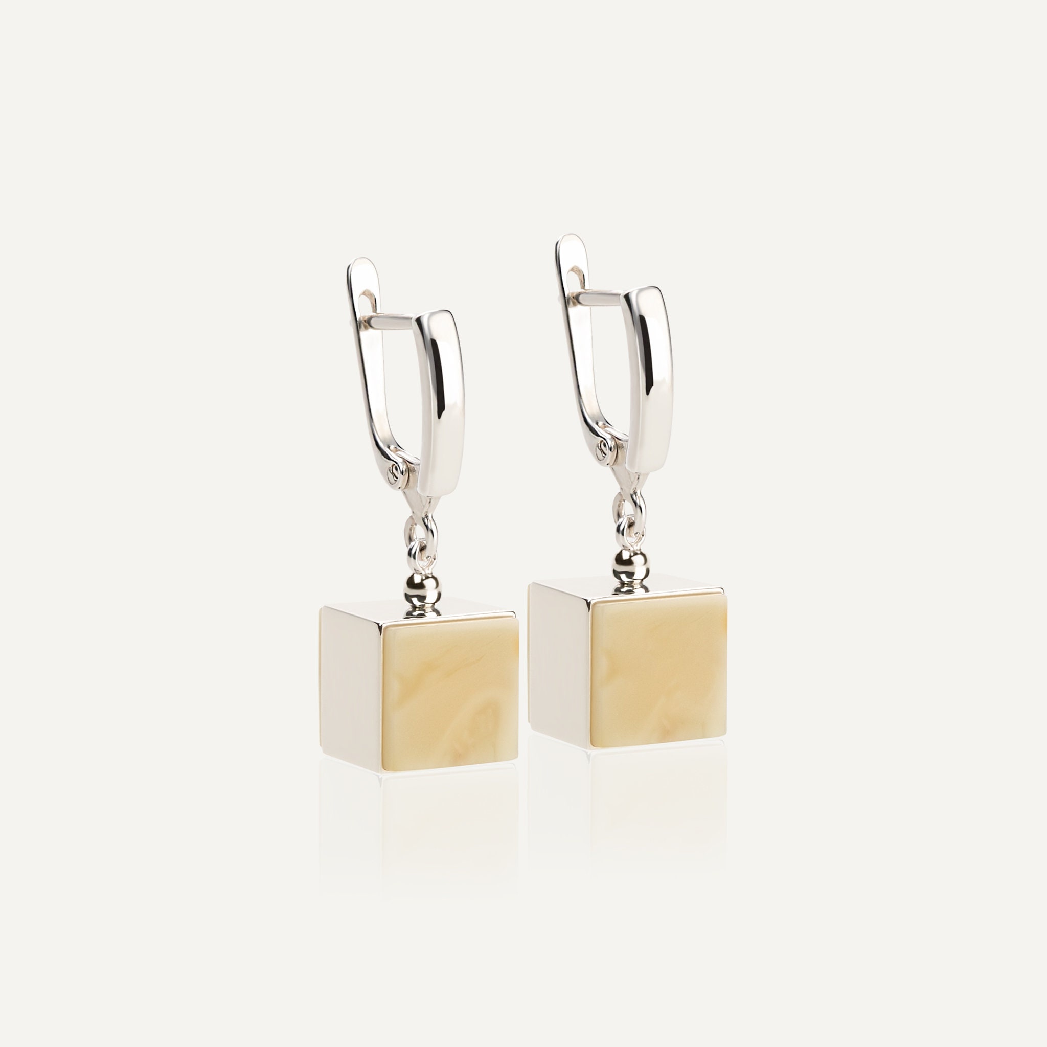 Cube earrings Amber earrings White amber earrings Drop silver earrings Long earrings Earrings geometric White amber Baltic amber