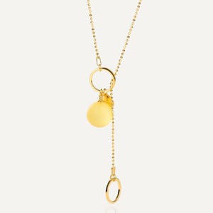 Large yellow lemon amber pendant with 24k gold vermeil bead chain