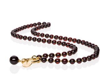 Red amber necklace, Necklace for women, Jewelry for women, Baltic stone jewelry, Cherry amber necklace, Short necklace, Elegant bracelet