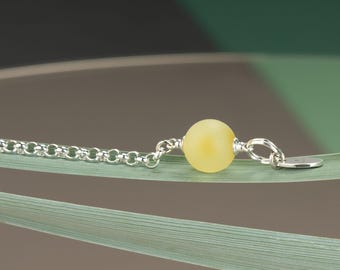925 Sterling Silver chain bracelet with 10 mm yellow matte amber – LEMON - Special Amber Gift - Natural Baltic Amber