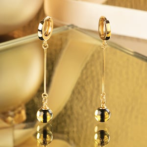 Amber Earrings Gold, Extra Long Earrings, Amber Drop Earrings, Unique Gifts, Stylish Earrings Lightweight Statement Earrings Ladies Earrings