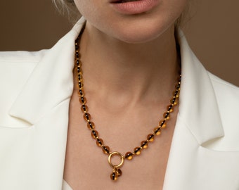 Honey Yellow Baltic Amber Necklace • 24K Gold Vermeil Gift Jewelry • Handmade MONDRI TIGER Beaded Necklace • Elegant Baltic Amber Jewelry