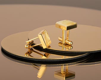 Gold Amber Cufflinks for Men – CUBICO Geometric Baltic Amber in 24K Gold Vermeil or Sterling Silver | Wedding Gift, Groomsmen, OOAK Jewelry