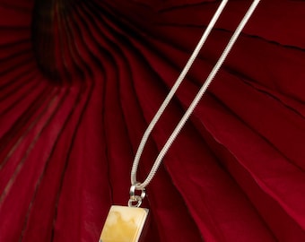 Sterling Silver and Baltic Amber minimalist pendant CARRE