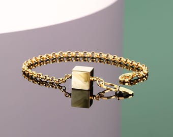 24 k gold vermeil bracelet with amber for women, Cube bracelet, Geometric bracelet, Minimalist amber bracelet, Bracelet with exclusive amber