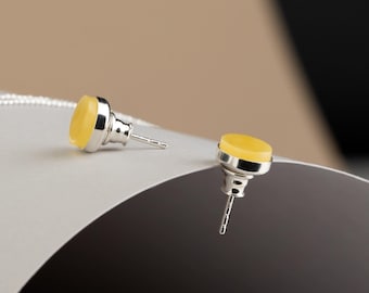 Silver white amber earrings MARCIPANO