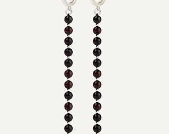 Long beaded earrings, Long silver earrings, Extra long earrings, Amber drop earrings silver, Red amber earrings, Black amber earrings