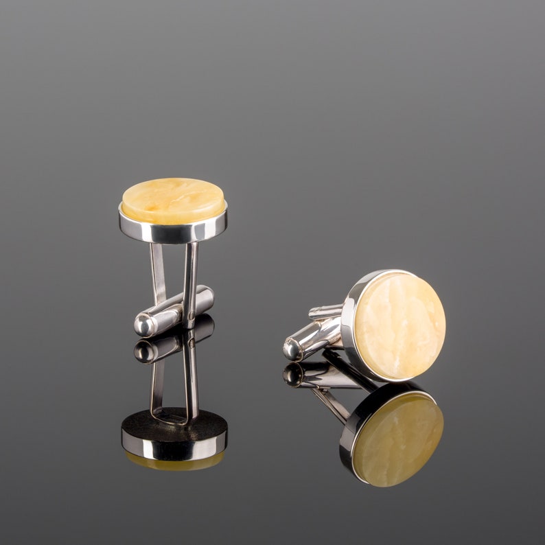 Father of the Bride Gift for Him or Bride to Groom Gift Personalized Gold Cufflinks with White Baltic Amber Amber Cufflinks for Groom
