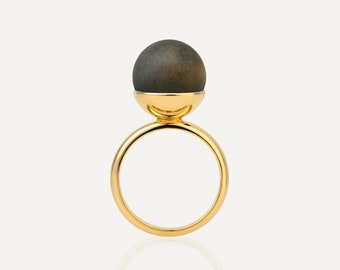 Black amber ring GOLDEN NERO