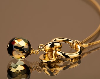 Baltic amber pendant, Dark amber pendant, Faceted amber necklace, Faceted pendant, Amber gold pendant, Long gold pendant, Gold pendant stone
