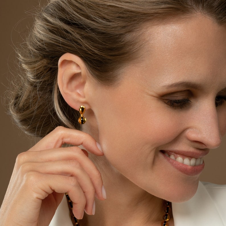 Exclusive Anniversary Gift in a Gift Box with a Gift Card Gold Amber Earrings with a Gemstone Drop