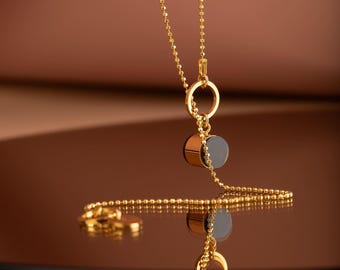 CALICE – long lariat 24k gold vermeil necklace with cylindrical amber pendant