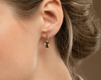 Luxury gold drop earrings with natural green amber, Special gift for her, yellow gold dangle earrings, anniversary gift, Baltic amber