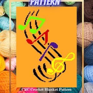 C2C Crochet Blanket Pattern, Music Notes, PDF Digital Download