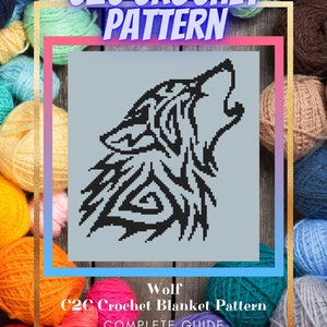 C2C Crochet Blanket Pattern, Wolf, PDF Digital Download